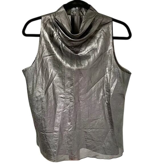 Worth 100% Silk Metallic Gray Shimmer Tank Sleeveless Blouse Top Size 4 - Picture 1 of 5